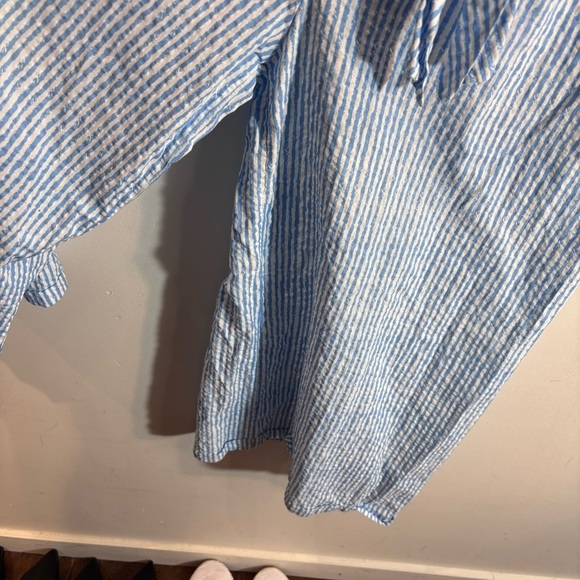 Smash + Tess SZ M Searsucker Light Blue Jumpsuit Tie Waist Wide Leg Pockets - Picture 8 of 11